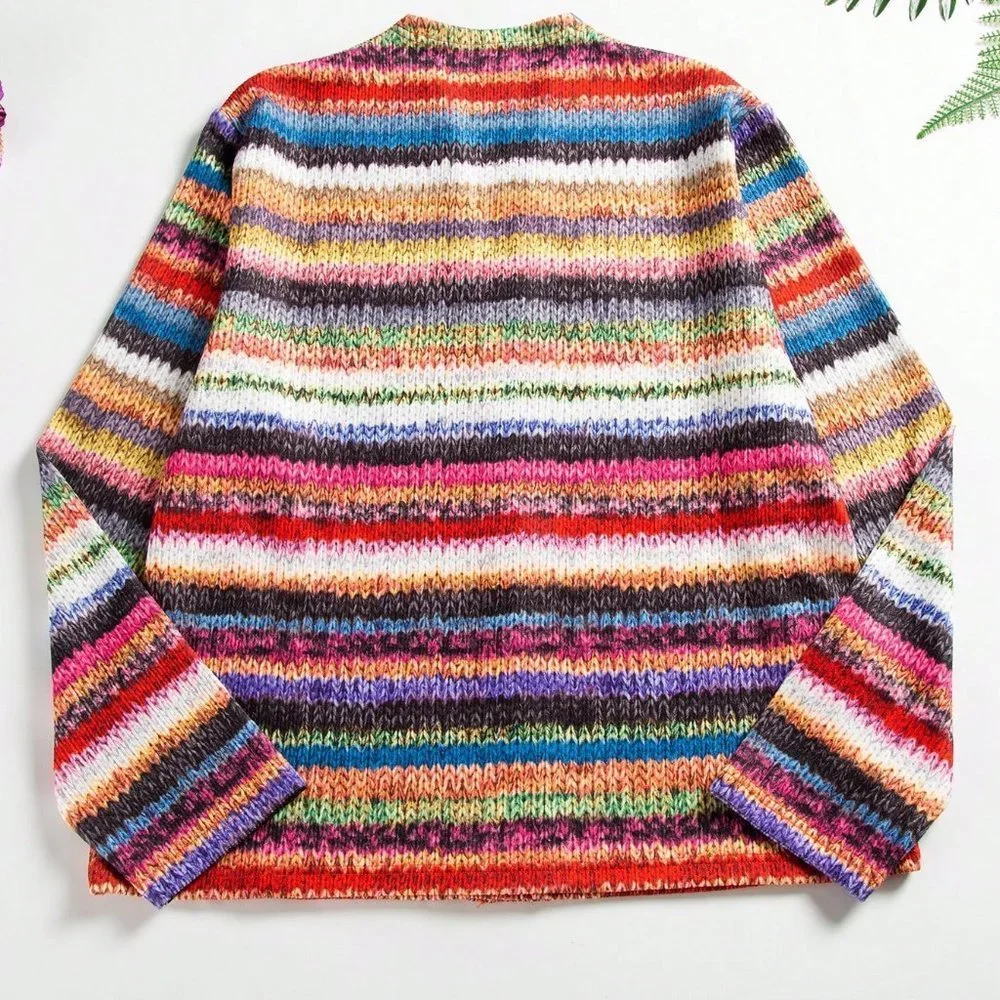 Multicolor Casual Women's Long Sleeve Casual Striped Jacket - Picture 5 of 5